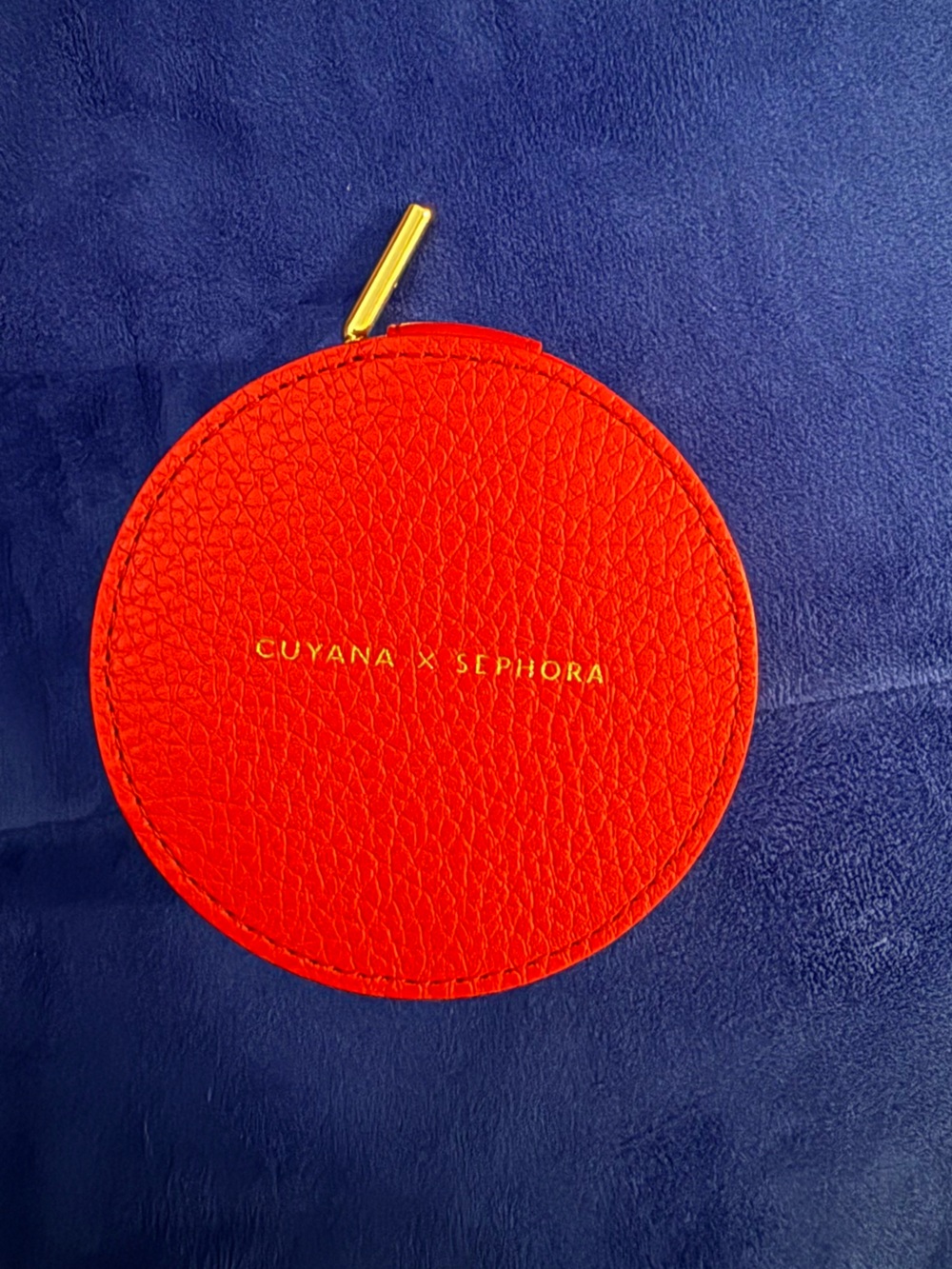 Sephora x Cuyana Round Leather Pouch in Bright Red with Gold Accent